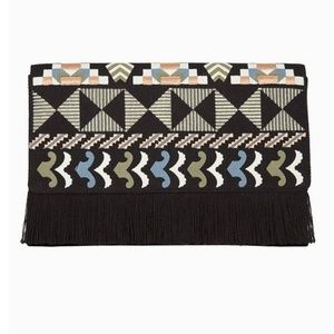 Stella & Dot Taj Clutch - Black/Multi Embroidery